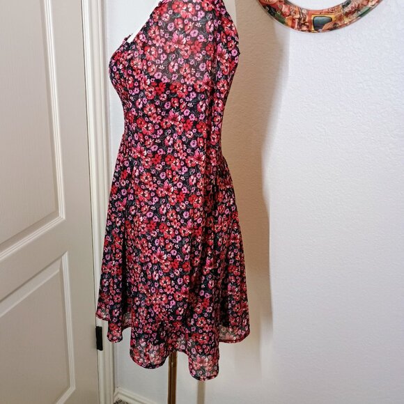 FRANCESCA'S Mi Ami Shimmer Long Sleeve Smocked Dress Black Pink Red sz Small - Picture 3 of 11